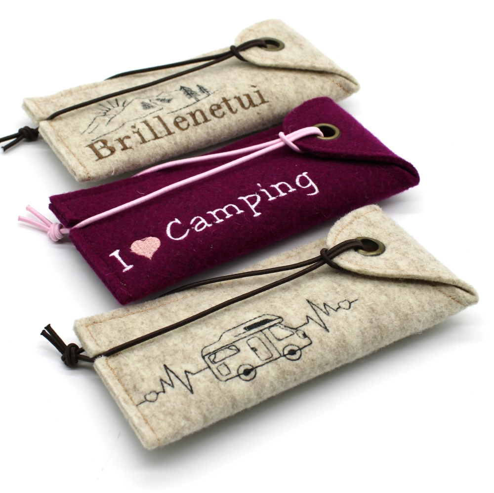 Bild 1 von Stickdatei Etui Stifteetui Brillenetui SET camping outdoor  / (Stickrahmengröße) Stickfläche 16x24cm