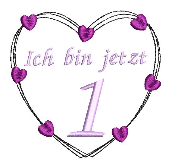 Bild 1 von Stickdatei Herz 1. Geburtstag 10x10cm und 13x13cm