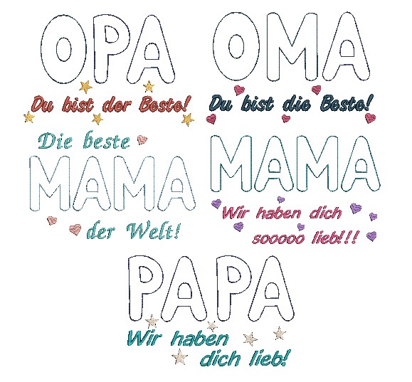 Bild 1 von Stickdatei doodle Applikation Schrift Mama Oma Opa Papa sind die Besten  / (Stickrahmengröße) 18x28cm