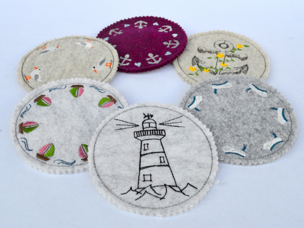 Bild 1 von ITH Stickdatei Untersetzer maritim 6 Motive  / (Variante) SET 10x10cm x 13x13cm