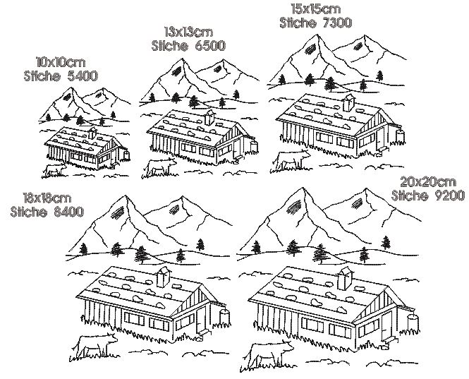 Bild 1 von Stickdatei Berge Alm Almwiese Berg Redwork SET XL  / (Lizenz) Unlimited