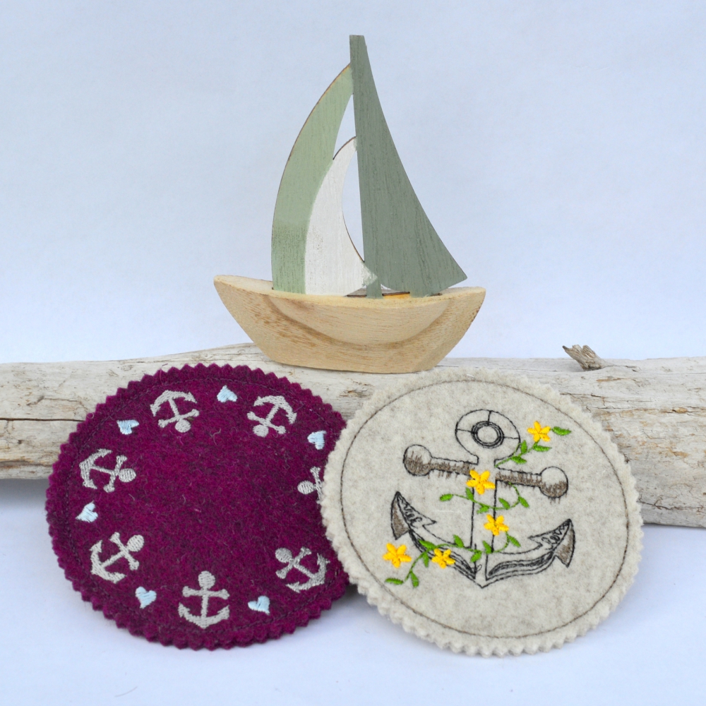 Bild 1 von ITH Stickdatei Untersetzer maritim 6 Motive  / (Variante) SET 10x10cm x 13x13cm