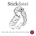 Stickdatei Mama Mutter mit Baby Konturstickdatei in verschiedenen Größen mit ITH Mutterpass