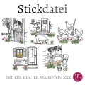Bild 1 von Stickdatei Landleben Pferd Huhn Schwein Katze SET Redwork Konturstich  / (Stickrahmengröße) 15x20cm