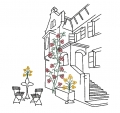Bild 1 von Stickdatei toskanisches Haus Toskana Redwork mit Blumenranke Sommer  / (Lizenz) Unlimited
